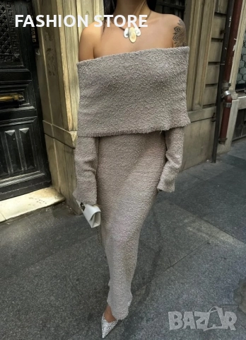 Рокля с паднали рамене в 4 цвята