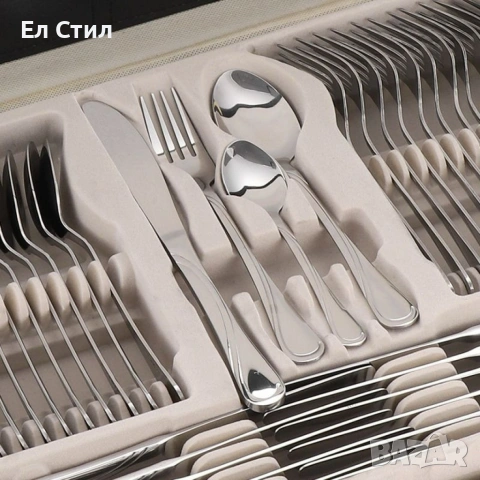 Луксозен комплект прибори Cheffinger – 72 части със сребърно/златно покритие и куфар за съхранение, снимка 6 - Прибори за хранене, готвене и сервиране - 53567352