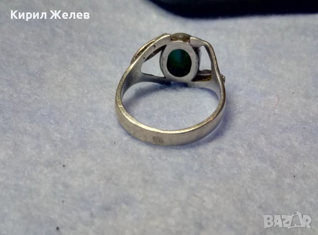 СТАР Винтидж АРТ СКЪПОЦЕНЕН СРЕБЪРЕН ПРЪСТЕН СРЕБРО 900 с РЯДЪК ЦВЯТ ПОЛИРАН КАМЪК КОТЕШКО ОКО 47538, снимка 4 - Антикварни и старинни предмети - 50489487