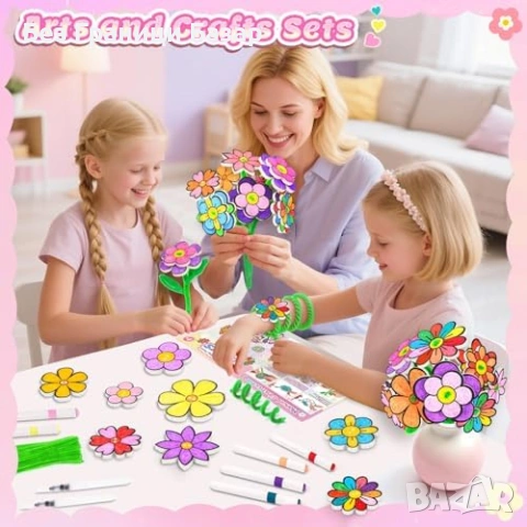 Нов Творчески комплект 3D цветя – 16 листа, 10 акрилни маркера, DIY деца, снимка 3 - Рисуване и оцветяване - 53697043