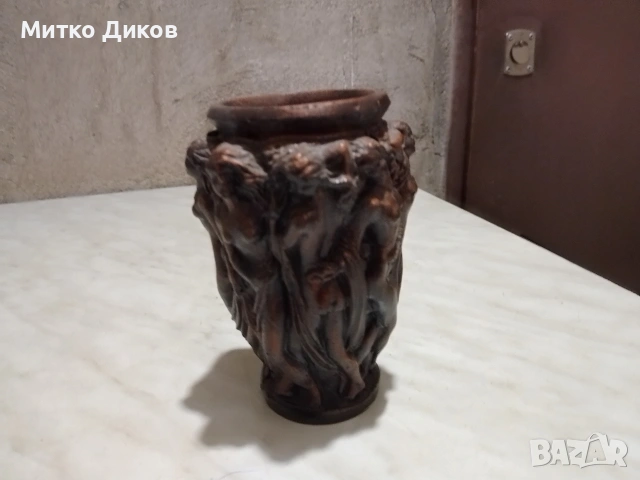 Art Nouveau Design Nympes ваза винтидж от патинирана теракота Н-230х80мм и ги 50х 55, снимка 4 - Вази - 53513386
