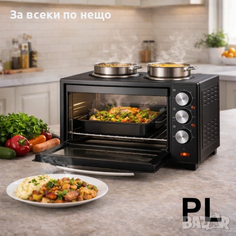 Електрическа готварска печка Oliver Voltz OV51441F48 с 2 котлона, 48л, 3200 W, Черна Код P2226, снимка 2 - Печки, фурни - 54232700