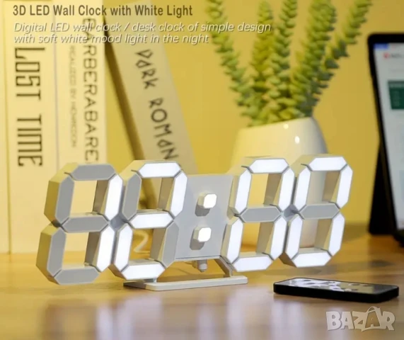 3D LED дигитален стенен часовник, дистанционно, температура, аларма, снимка 2 - Стенни часовници - 51422653