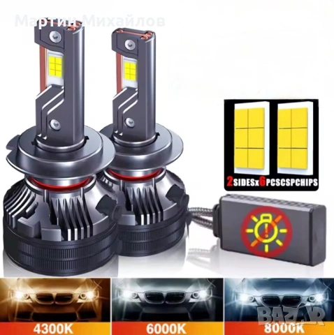 LED крушки с медни тръби H1, H4, H7, H8, H9, H11, 9005, 9006