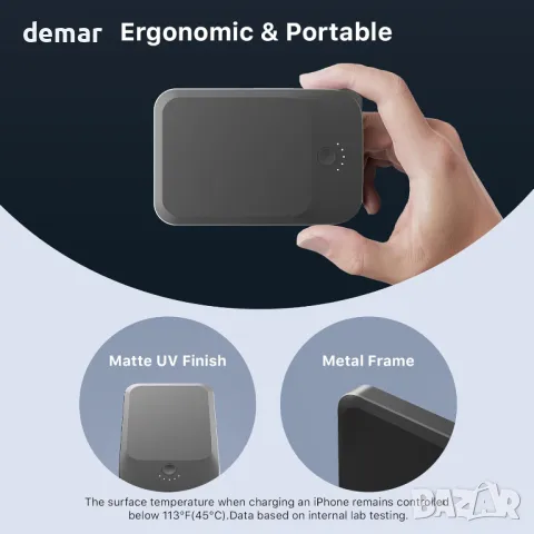 Nobis магнитна външна батерия 5000mAh с вграден кабел, QC 3.0 22.5W PD, черна, снимка 6 - Външни батерии - 49677159