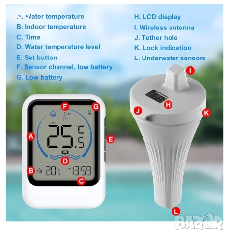 Безжичен термометър за басейн, снимка 6 - Басейни и аксесоари - 52873899
