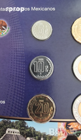 Мексико. 5 ,10 , 20, 50 цента. 1 , 2, 5  и 10 песо, снимка 3 - Нумизматика и бонистика - 44957357