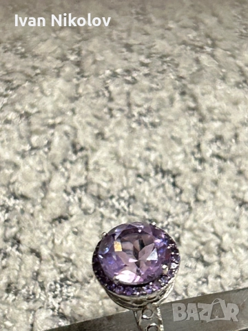 Дамски сребърен пръстен с 3 карата естествен аметист, брилянтна шлифовка!, снимка 7 - Пръстени - 52932174