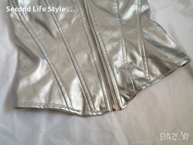 Amisu дамски кожен сребърен корсет-бюстие р-р S, снимка 6 - Корсети, бюстиета, топове - 54115195