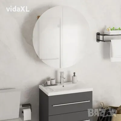 vidaXL Шкаф за баня с кръгло огледало и LED, дъб, 47x47x17,5 см（SKU:345586）, снимка 2 - Шкафове - 48823751