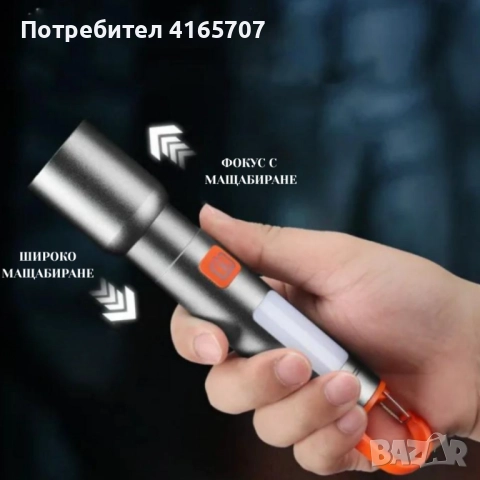 Презареждащ се LED фенер с висока яркост – USB Type-C, мащабируем лъч, компактен дизайн с карабинер, снимка 3 - Други - 52814688