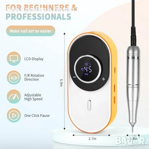 Нова Електрическа пила за нокти 45000 RPM USB-C LED дисплей 11 накрайника, снимка 7 - Продукти за маникюр - 53531282