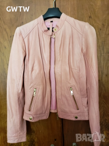 Яке от естествена кожа, розов цвят