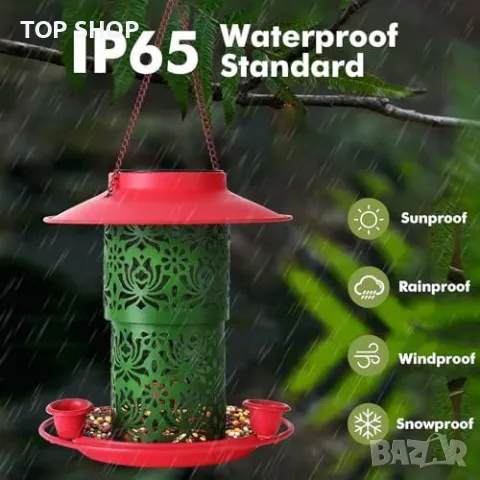 Нова Соларна хранилка за птици с LED светлини и голяма вместимост за двор градина, снимка 7 - Други стоки за дома - 49658526