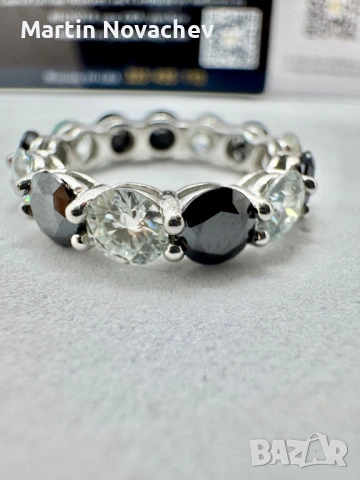 Сребърен пръстен с мойсанит (Диамант) 6 карата, снимка 7 - Пръстени - 53423575