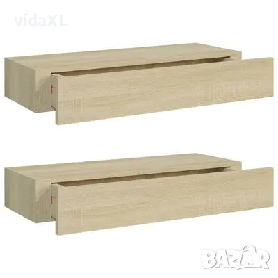 vidaXL Стенни рафтове с чекмеджета, 2 бр, дъб, 60x23,5x10 см, МДФ(SKU:330262), снимка 1 - Други - 49541362