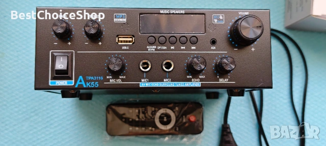 AK55 HiFi стерео мини усилвател 50W + 50W Bluetooth 5.3 – Черен