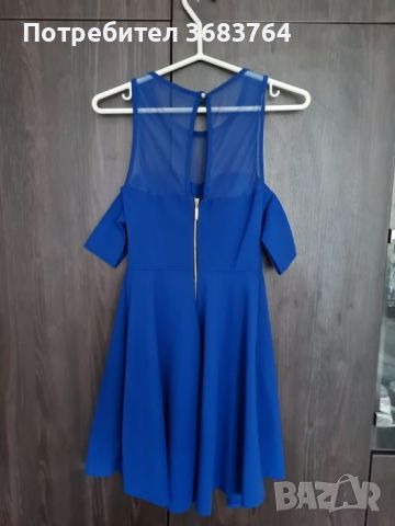 Официална синя рокля с паднали ръкави и прозрачно деколте, снимка 2 - Рокли - 45401102