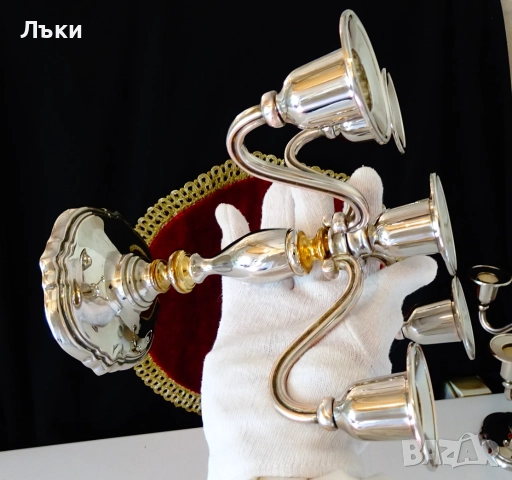 Посребрен свещник петица,позлата,800 гр.чиста мед. , снимка 8 - Антикварни и старинни предмети - 51988979