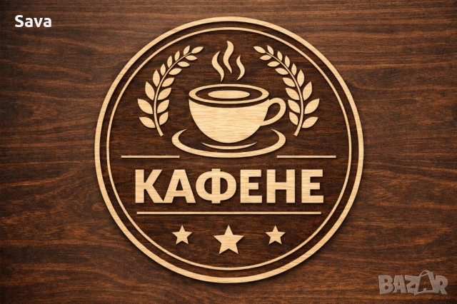 Дървена кръгла табела – лого за кафене / заведение