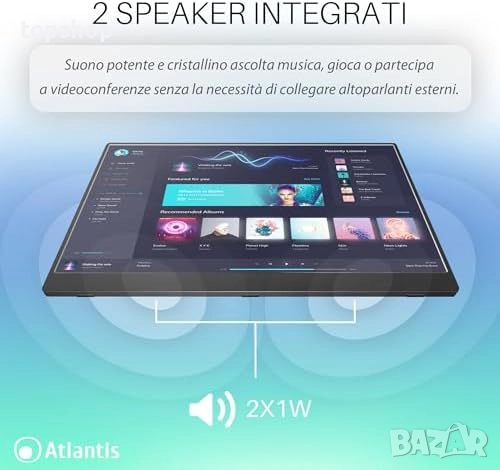 Нов Atlantis 16-инчов преносим монитор 1080P Full HD 1920x1080 HDMI/Type_C високоговорител 2x1W ..., снимка 7 - Монитори - 52520483