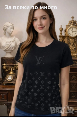 🔥 ✨ НОВА дамска тениска LOUIS VUITTON – Черна с принт ✨, снимка 2 - Тениски - 53606719