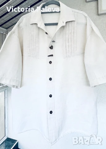 Свободна риза MERIT, лен и памук, снимка 2 - Ризи - 51240350