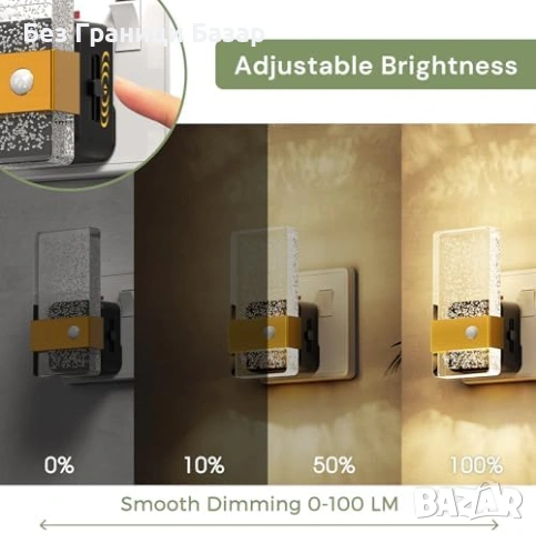 Нова Нощна лампа за контакт със сензор датчик 0-100lm 3 режима димируема, снимка 3 - Други - 54046962