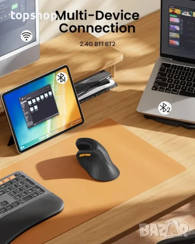 НОВА ергономична безжична мишка ProtoArc, EM11 NL, 2,4 GHz за Windows, Mac OS, черна, снимка 2 - Клавиатури и мишки - 50493662