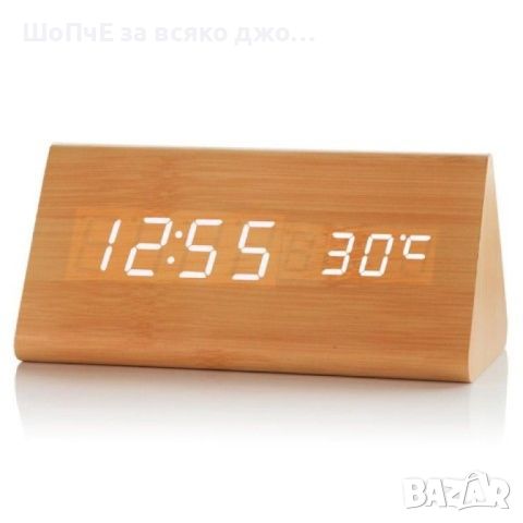 LED Цифров часовник, дървен показващ часа и температурата - TV931