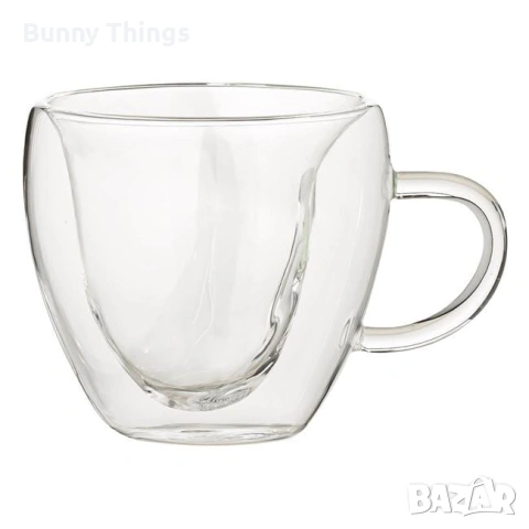 Стъклена двустенна прозрачна чаша с форма на сърце – 240 мл, снимка 3 - Чаши - 53416113