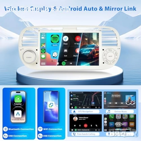 Ново CarPlay Android Auto Радио за Fiat 500 с Камера и GPS Навигация, снимка 2 - Друга електроника - 51732721