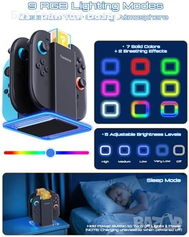 Нов док Nintendo Switch 2 / OLED зарядна станция за 6 контролера RGB за геймъри игри, снимка 5 - Други игри и конзоли - 54092473