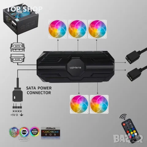 UpHere геймърски 120 мм ARGB охлаждащи вентилатори за компютър, пакет от 6 (NT1206-6), снимка 7 - Захранвания и кутии - 49937579
