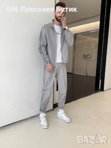 🔥 Мъжки Шушляков Анцуг – Черно, Бяло и Сиво, снимка 3 - Спортни дрехи, екипи - 52536402