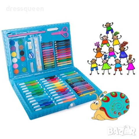 4730 Комплект за рисуване и оцветяване от 86 елемента – преносим куфар, 34 x 24 см, снимка 6 - Рисуване и оцветяване - 53779232