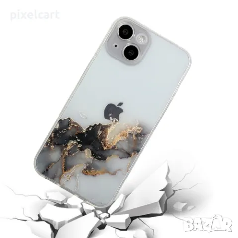 Силиконов калъф Marble за iPhone 15 Plus, Черен, снимка 2 - Калъфи, кейсове - 47901784