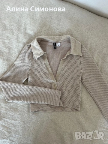 Топ H&M XS 🤍 бежов къс в рипс, снимка 2 - Корсети, бюстиета, топове - 53599515