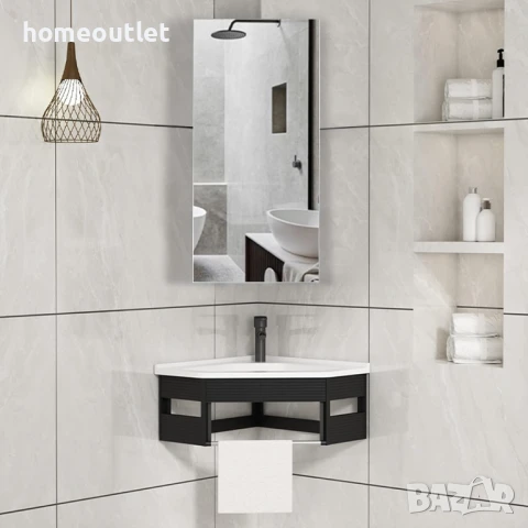 Ъглов шкаф за баня със стенен монтаж и компактен размер CLIPOP WFBS-BC0162WH, снимка 3 - Шкафове - 50656282