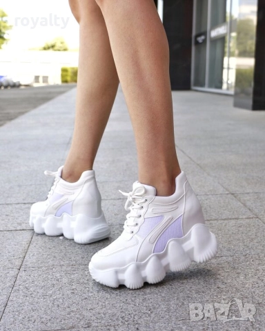 Кецове на платформа - бяла кожа с мрежа, снимка 4 - Маратонки - 52003521