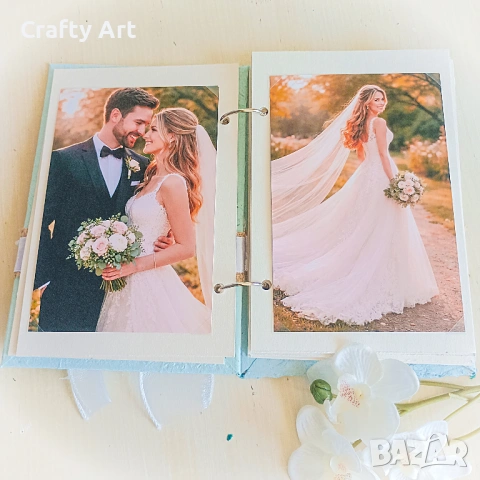 Ръчно изработен албум от рециклирана хартия в синьо – за 20 снимки (10x15 см), снимка 2 - Декорация за дома - 53823439