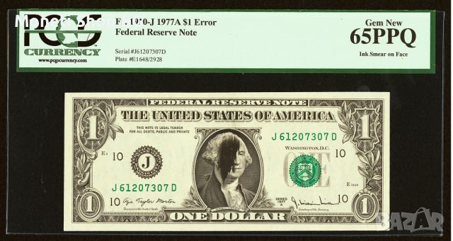 Банкнота уникат ERROR Fr. 1910-J $1 от 1977 г.