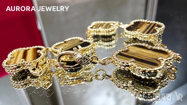 Van Cleef & Arpels VCA 5 Motifs Gold Tiger Eye Vintage Alhambra Дамска Гривна, снимка 6 - Гривни - 54224743