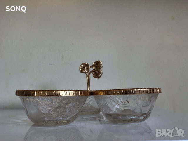 Прекрасно Позлатено Тройно Плато, снимка 4 - Антикварни и старинни предмети - 51782911