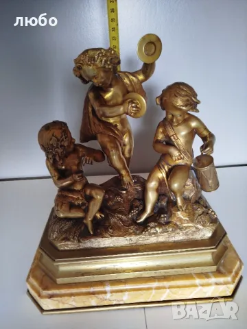 БРОНЗОВА СКУЛПТУРА 19-ВЕК Франция ДЕЦА МУЗИКАНТИ ВЪВ ПОЗЛАТА , снимка 14 - Антикварни и старинни предмети - 49271493