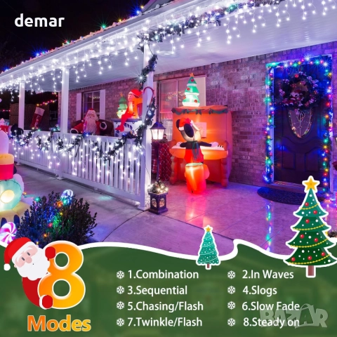 320 LED коледни светлини тип „ледулки“, 10 метра, таймер, студено бяло, снимка 3 - Декорация за дома - 52303413