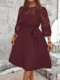 Рокля с дантела, Миди рокля, Рокля бордо, Елегантна рокля, снимка 3