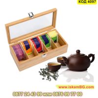 Дървена кутия за чай с 5 отделения от 100% естествен бамбук - КОД 4097, снимка 13 - Кутии за съхранение - 45495857
