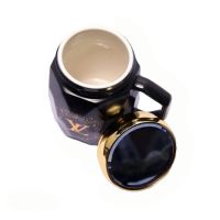 Керамична луксозна чаша за чай и кафе с винтова капачка.Черен- златист, снимка 3 - Чаши - 45341479