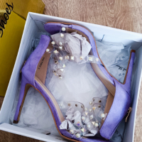 Елегантни сандали на ток в лилаво, снимка 1 - Дамски обувки на ток - 44954006